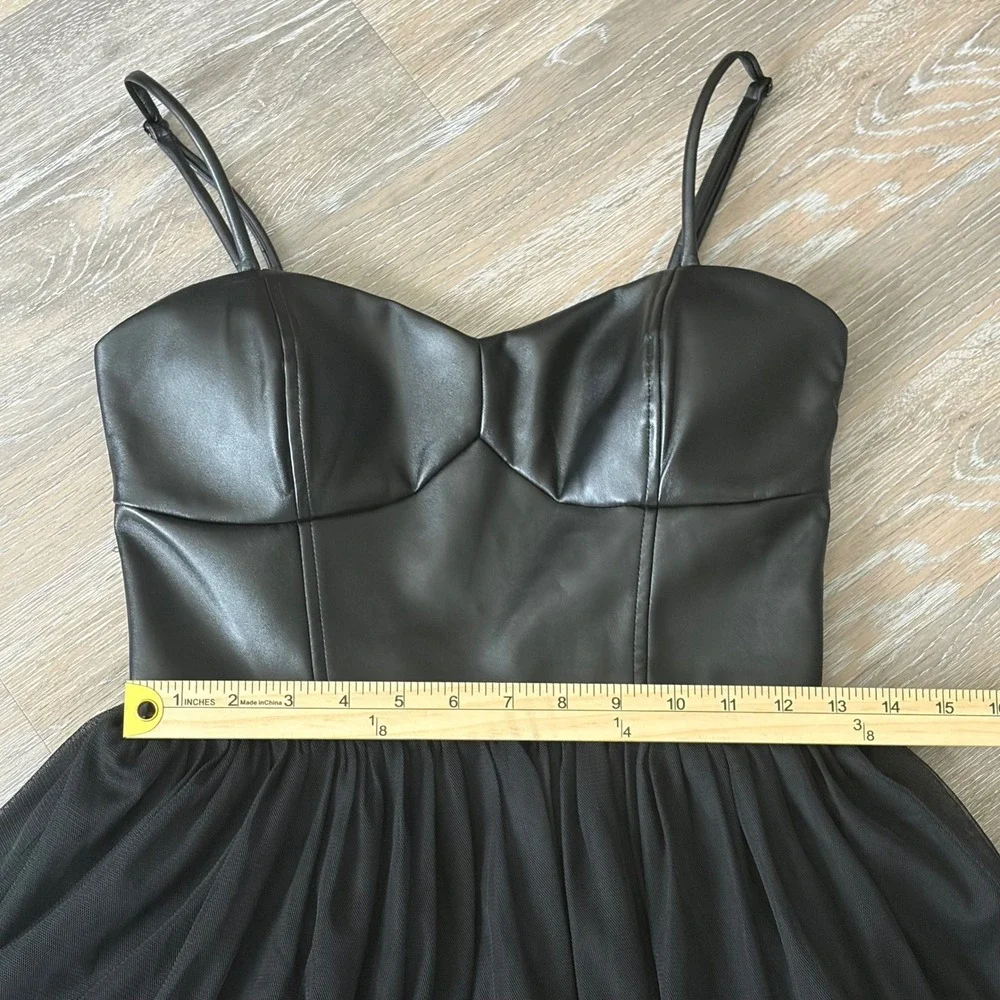 Speechless Womens Black Faux Leather Tulle Mini Dress Size 5 Bustier Fit & Flare